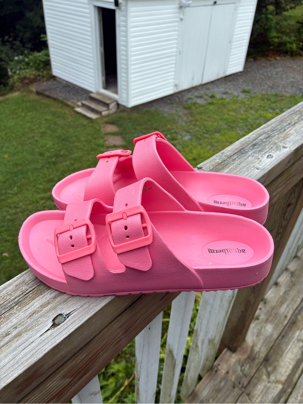 Pink Double-Buckle Slide Sandals